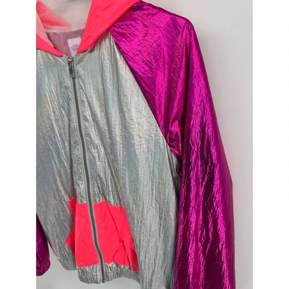 More Than Magic Girls XL 14/16 Metallic Silver Magenta Pink Windbreaker Jacket - Picture 2 of 6